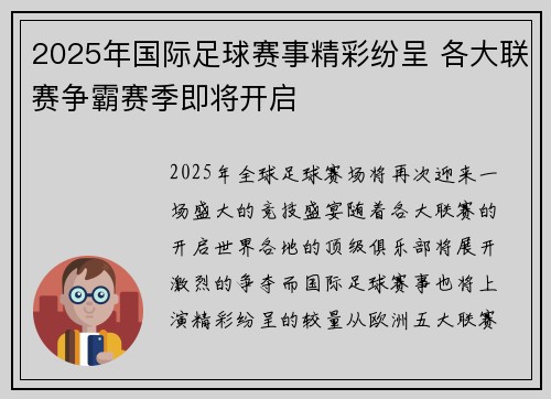 2025年国际足球赛事精彩纷呈 各大联赛争霸赛季即将开启