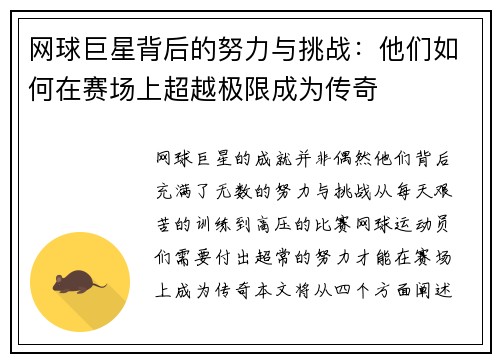网球巨星背后的努力与挑战：他们如何在赛场上超越极限成为传奇